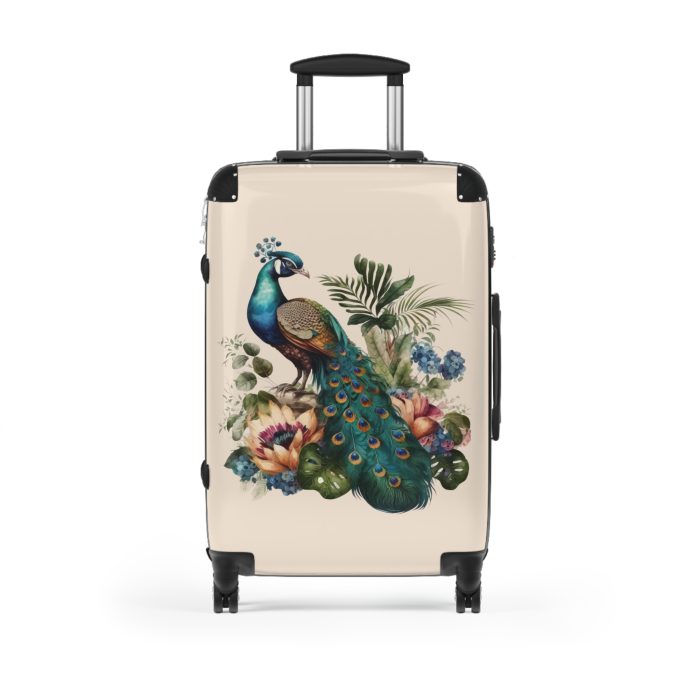 Peacock Suitcase – Stylish and functional luggage adorned with intricate peacock feather design for a touch of elegance on your travels.