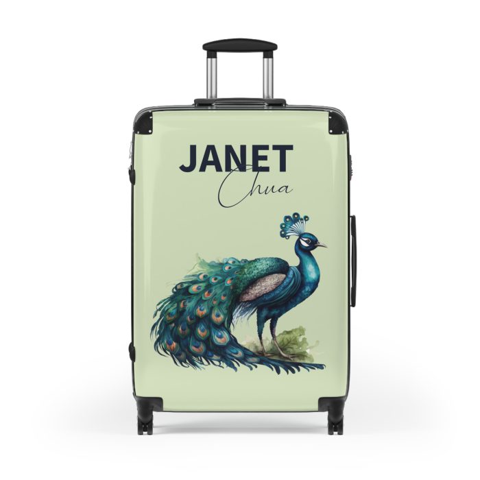 Custom Peacock Suitcase - Tailored elegance for personalized travel, showcasing unique designs and sophistication.