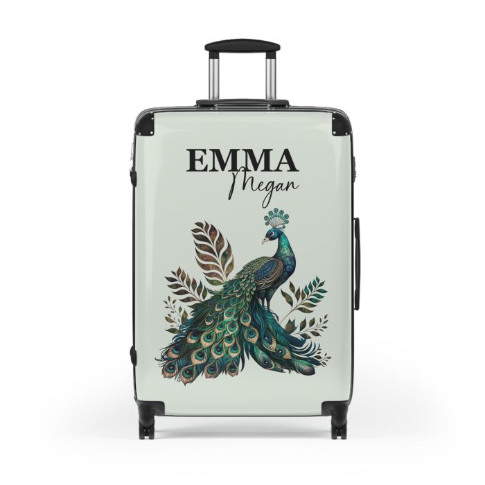 Custom Peacock Suitcase - Tailored elegance for personalized travel, showcasing unique designs and sophistication.