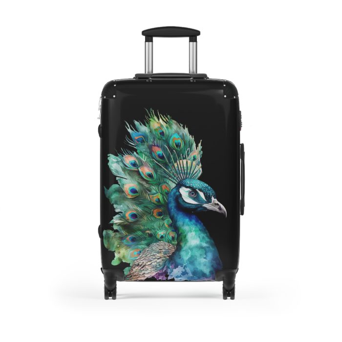 Peacock Suitcase – Stylish and functional luggage adorned with intricate peacock feather design for a touch of elegance on your travels.