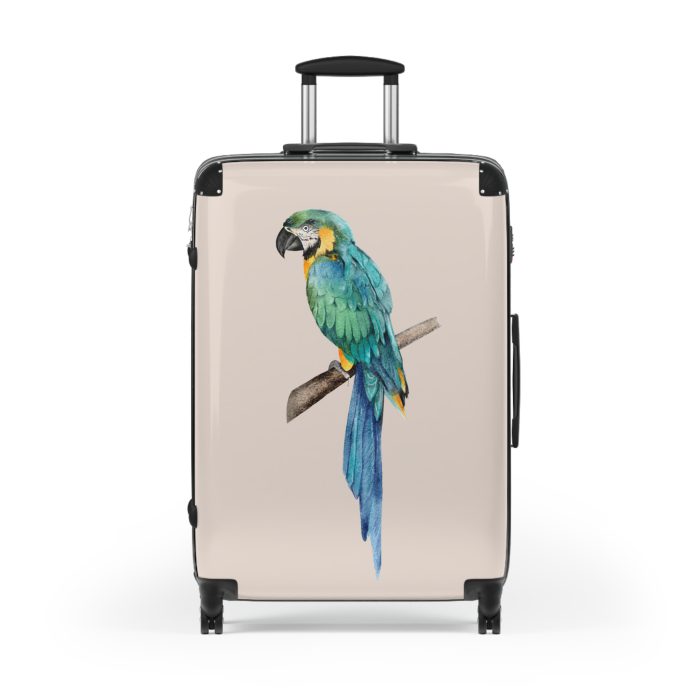 Blue Macaw Suitcase - Travel in exotic elegance with this vibrant companion, featuring striking blue macaw motifs for a tropical and sophisticated escape.