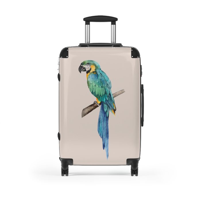 Blue Macaw Suitcase - Travel in exotic elegance with this vibrant companion, featuring striking blue macaw motifs for a tropical and sophisticated escape.