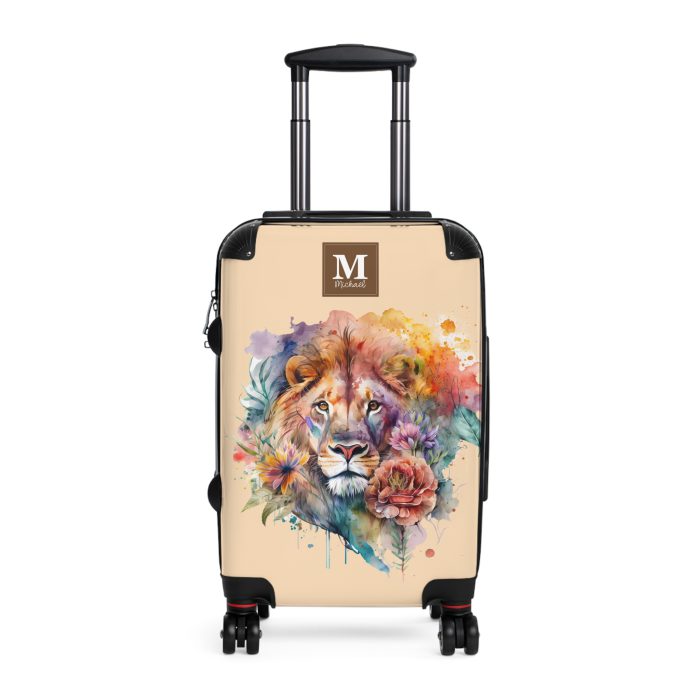 Floral Lion Custom Suitcase - Roar with elegance and personalize your journey with a captivating floral lion design, a perfect blend of strength and blossoms.