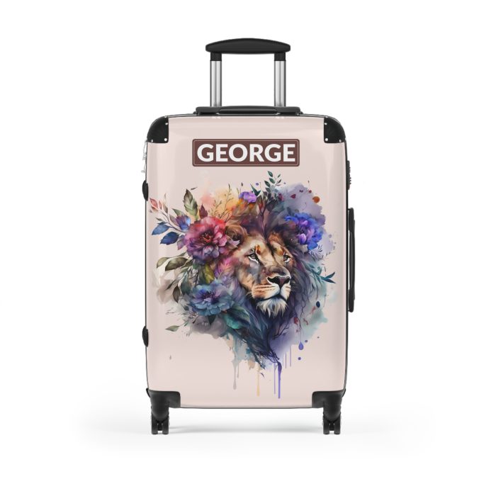 Floral Lion Custom Suitcase - Roar with elegance and personalize your journey with a captivating floral lion design, a perfect blend of strength and blossoms.