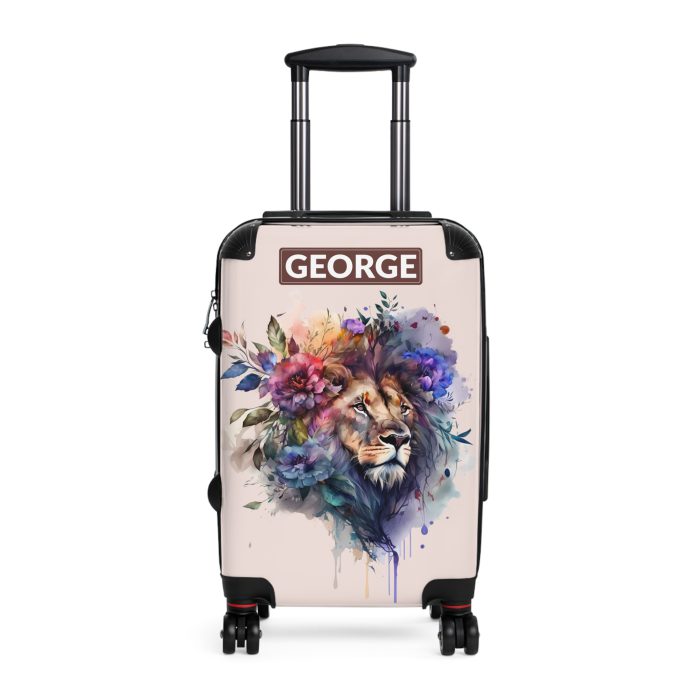 Floral Lion Custom Suitcase - Roar with elegance and personalize your journey with a captivating floral lion design, a perfect blend of strength and blossoms.