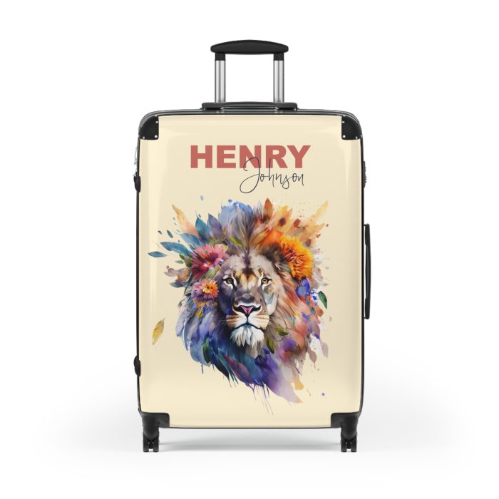 Floral Lion Custom Suitcase - Roar with elegance and personalize your journey with a captivating floral lion design, a perfect blend of strength and blossoms.