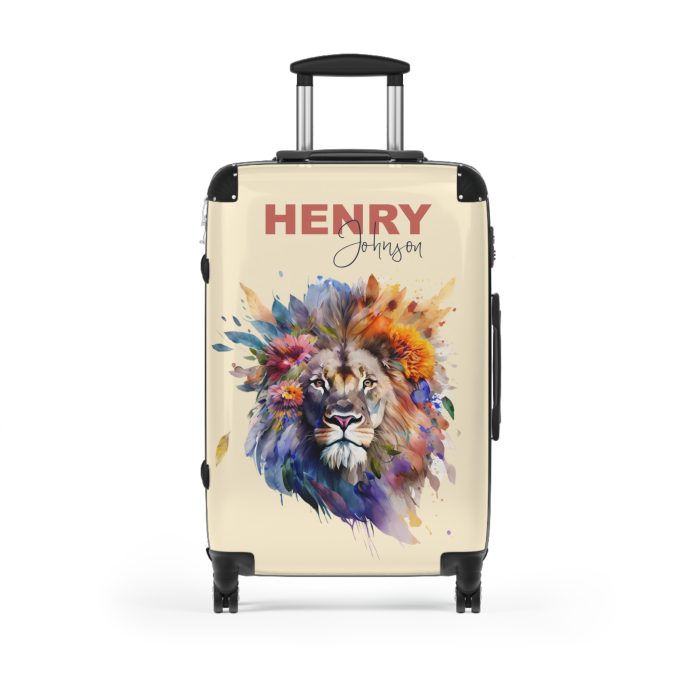 Floral Lion Custom Suitcase - Roar with elegance and personalize your journey with a captivating floral lion design, a perfect blend of strength and blossoms.