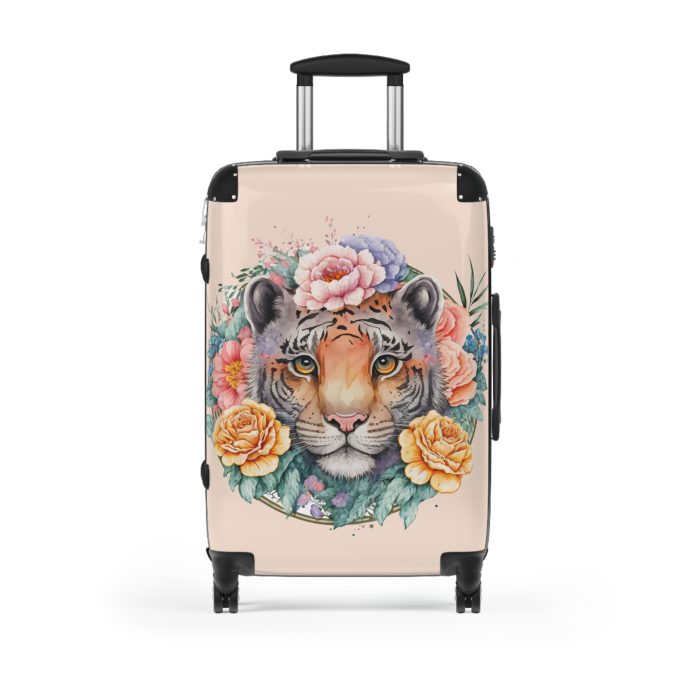 Floral Tiger Suitcase - A stylish fusion of wild tiger motifs and delicate floral patterns for the nature-inspired traveler.