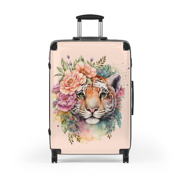 Floral Tiger Suitcase - A stylish fusion of wild tiger motifs and delicate floral patterns for the nature-inspired traveler.