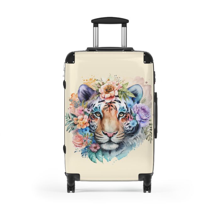 Floral Tiger Suitcase - A stylish fusion of wild tiger motifs and delicate floral patterns for the nature-inspired traveler.