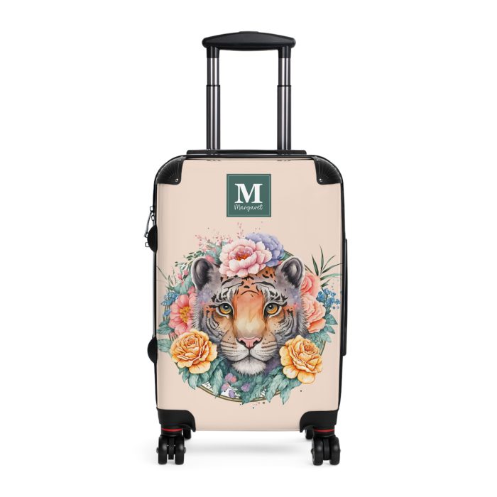 Custom Floral Tiger Suitcase - A bespoke blend of wild tiger motifs and personalized florals for the traveler with a unique style.