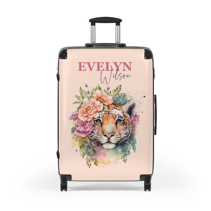 Custom Floral Tiger Suitcase - A bespoke blend of wild tiger motifs and personalized florals for the traveler with a unique style.