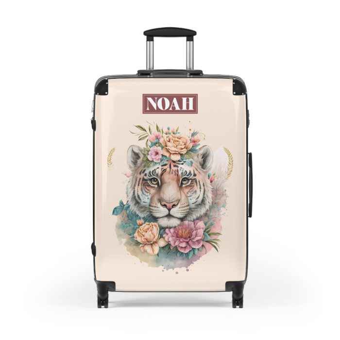 Custom Floral Tiger Suitcase - A bespoke blend of wild tiger motifs and personalized florals for the traveler with a unique style.