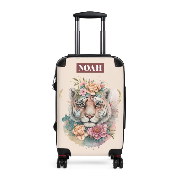 Custom Floral Tiger Suitcase - A bespoke blend of wild tiger motifs and personalized florals for the traveler with a unique style.