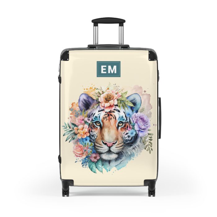 Custom Floral Tiger Suitcase - A bespoke blend of wild tiger motifs and personalized florals for the traveler with a unique style.