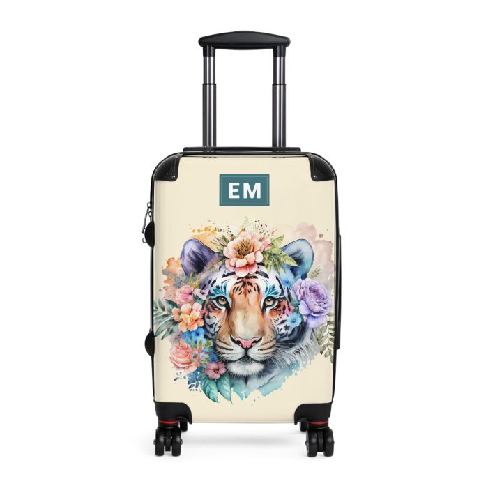 Custom Floral Tiger Suitcase - A bespoke blend of wild tiger motifs and personalized florals for the traveler with a unique style.