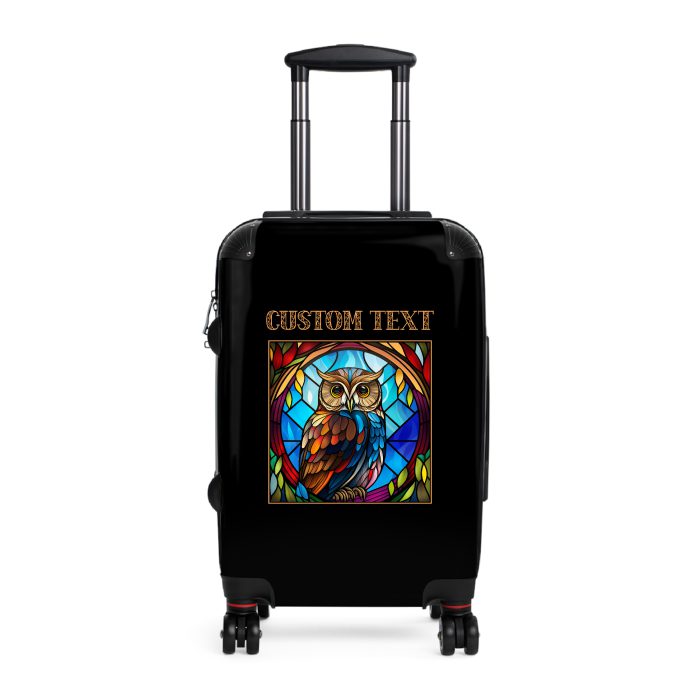 Custom Stained Owl suitcase, a durable and stylish travel companion. Crafted with custom stained glass owl designs, it's perfect for personalized adventures on the go.