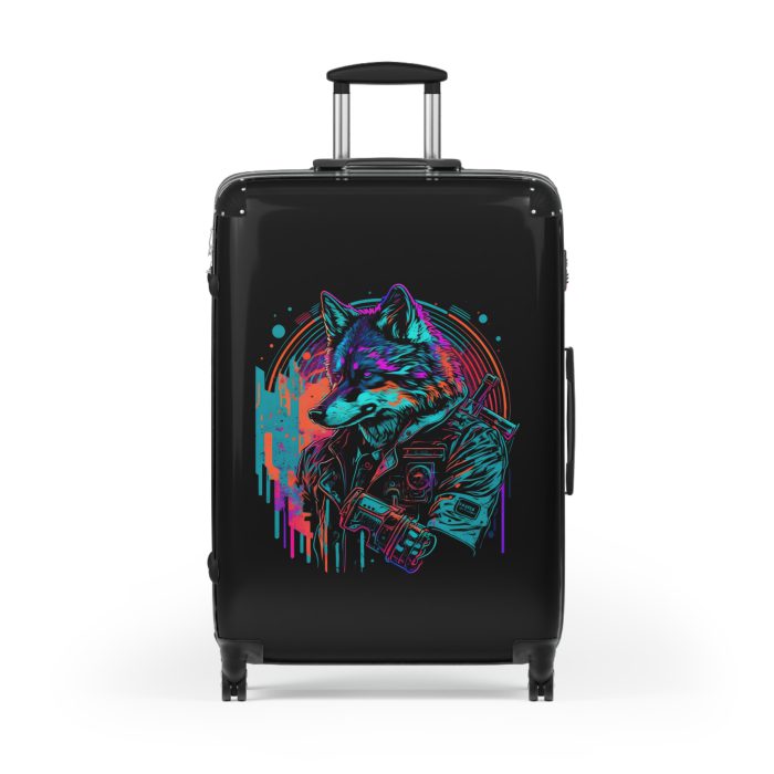 Gangster Wolf Suitcase - Stylish and edgy luggage showcasing a fierce gangster wolf design for the bold traveler.