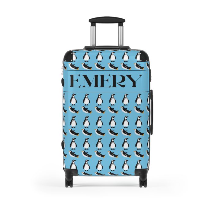 Custom Penguin Suitcase - A personalized travel companion adorned with a unique penguin design, ready to reflect your individuality during your adventures.