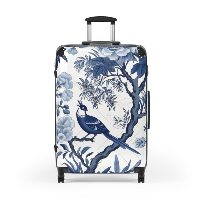 Blue & White Chinoiserie suitcase, a durable and stylish travel companion. Crafted with classic Chinoiserie designs, it's perfect for those who appreciate timeless elegance on their journeys.