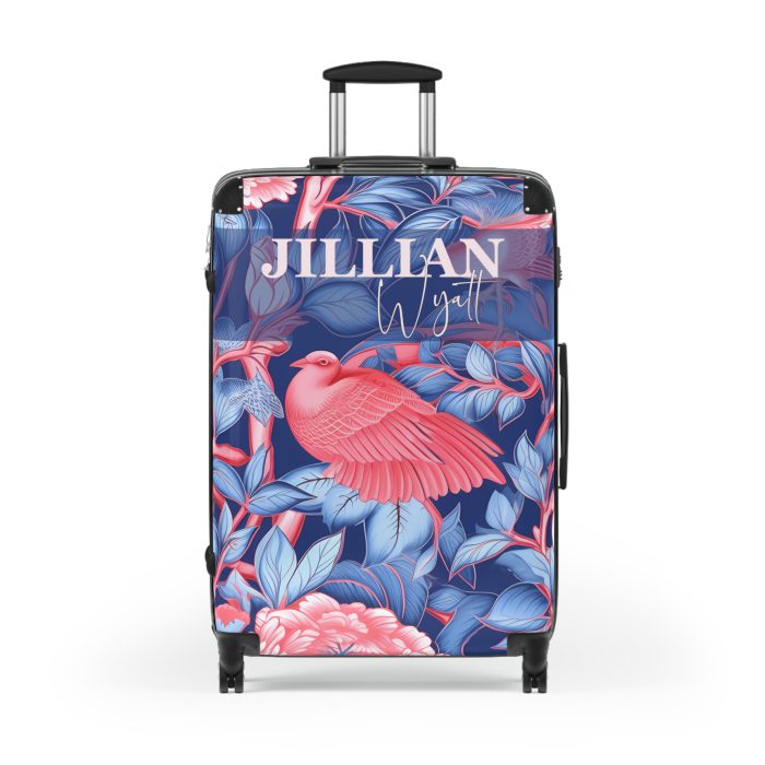 Custom Pink Blue Chinoiserie suitcase, a durable and stylish travel companion. Crafted with customizable Pink Blue Chinoiserie designs, it's perfect for those who crave personalized elegance on their journeys.