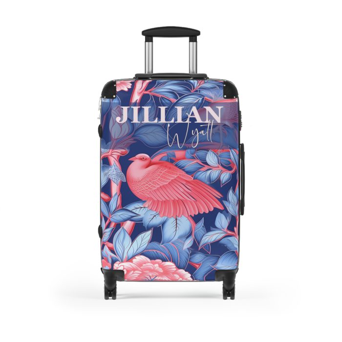 Custom Pink Blue Chinoiserie suitcase, a durable and stylish travel companion. Crafted with customizable Pink Blue Chinoiserie designs, it's perfect for those who crave personalized elegance on their journeys.