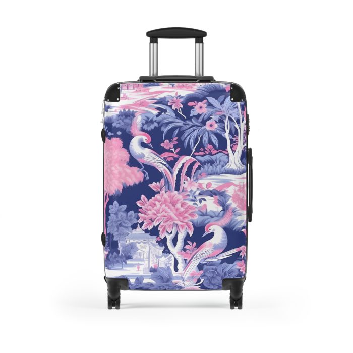 Pink Blue Chinoiserie suitcase, a durable and stylish travel companion. Crafted with vibrant Pink Blue Chinoiserie patterns, it's perfect for those who appreciate artistic elegance on their journeys.