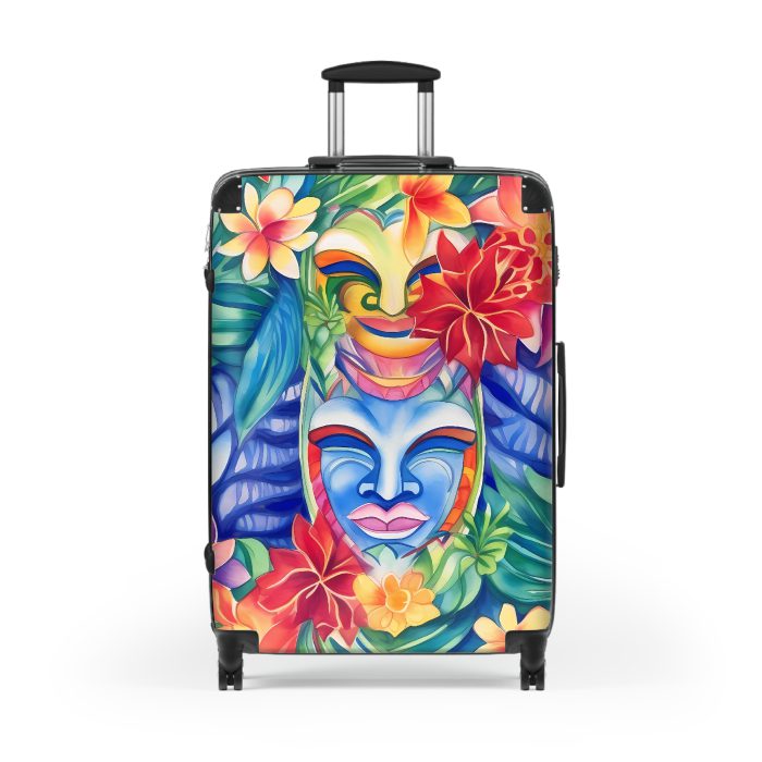 Hawaiian Tiki Luau suitcase, a durable and stylish travel companion. Crafted with vibrant Hawaiian Tiki Luau designs, it's perfect for those who seek island festivities on their journeys.