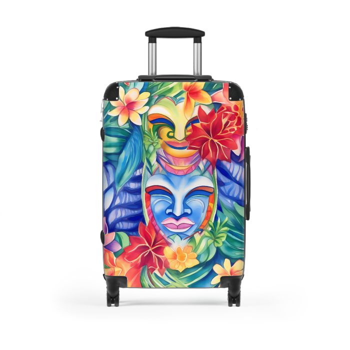 Hawaiian Tiki Luau suitcase, a durable and stylish travel companion. Crafted with vibrant Hawaiian Tiki Luau designs, it's perfect for those who seek island festivities on their journeys.