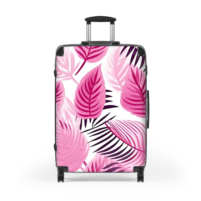 Pink Tropical Leaves Suitcase, a fusion of style and durability for the modern explorer. Adorned with pink tropical foliage, it radiates elegance on every journey.