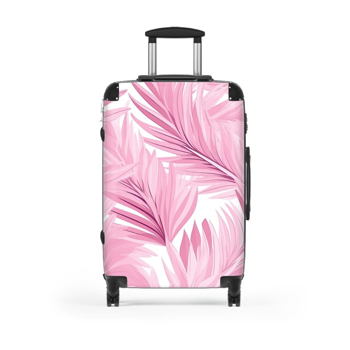 Pink Tropical Leaves Suitcase, a fusion of style and durability for the modern explorer. Adorned with pink tropical foliage, it radiates elegance on every journey.