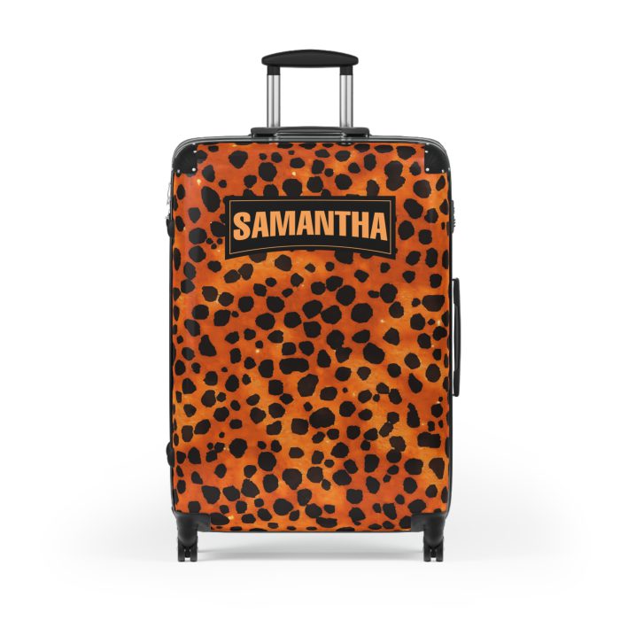 Custom Leopard Print Suitcase - A fashion-forward luggage piece featuring a stylish leopard print for the adventurous and trend-conscious traveler.