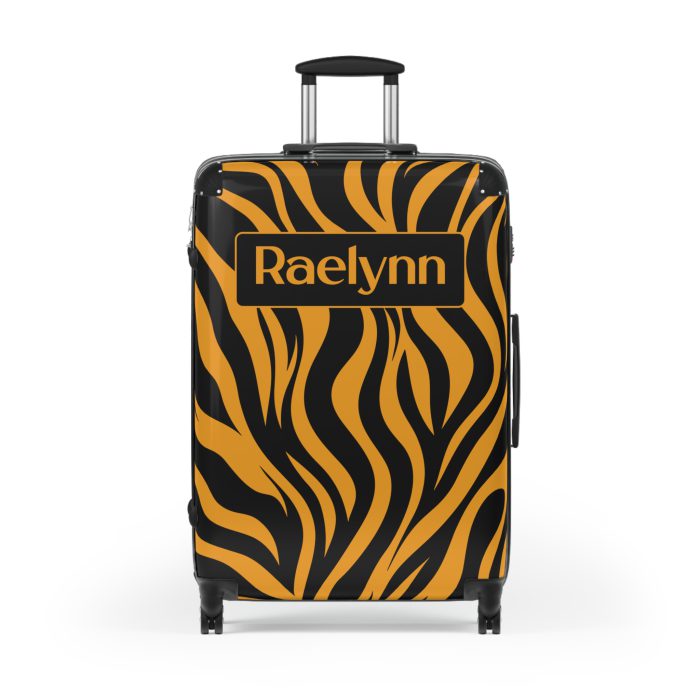 Tiger Print Custom Suitcase - Unleash personalized style with a unique and wild tiger print design for a sophisticated travel experience.