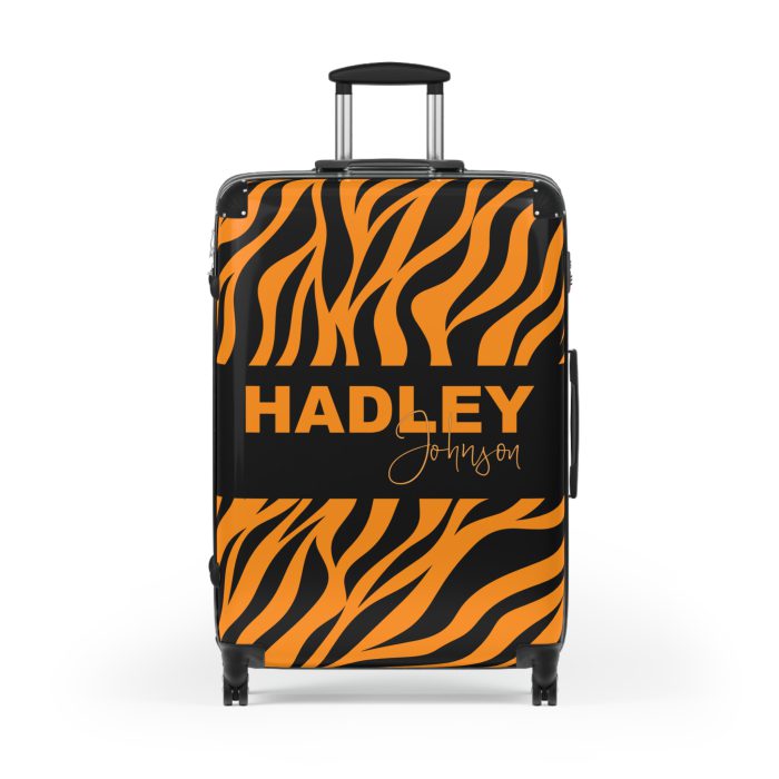 Tiger Print Custom Suitcase - Unleash personalized style with a unique and wild tiger print design for a sophisticated travel experience.