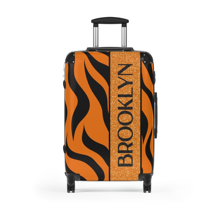 Tiger Print Custom Suitcase - Unleash personalized style with a unique and wild tiger print design for a sophisticated travel experience.