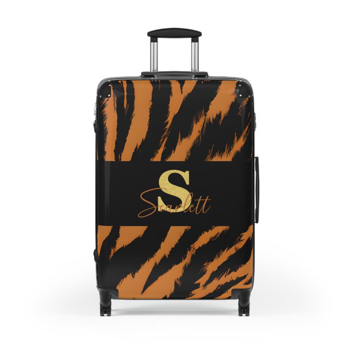 Tiger Print Custom Suitcase - Unleash personalized style with a unique and wild tiger print design for a sophisticated travel experience.