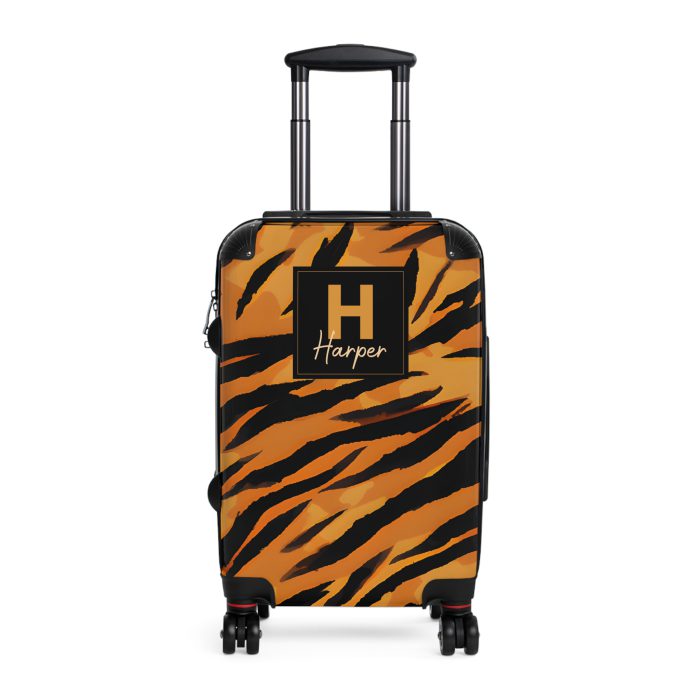 Tiger Print Custom Suitcase - Unleash personalized style with a unique and wild tiger print design for a sophisticated travel experience.