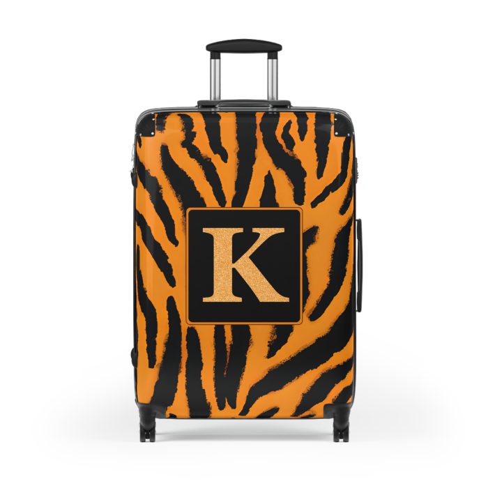 Tiger Print Custom Suitcase - Unleash personalized style with a unique and wild tiger print design for a sophisticated travel experience.