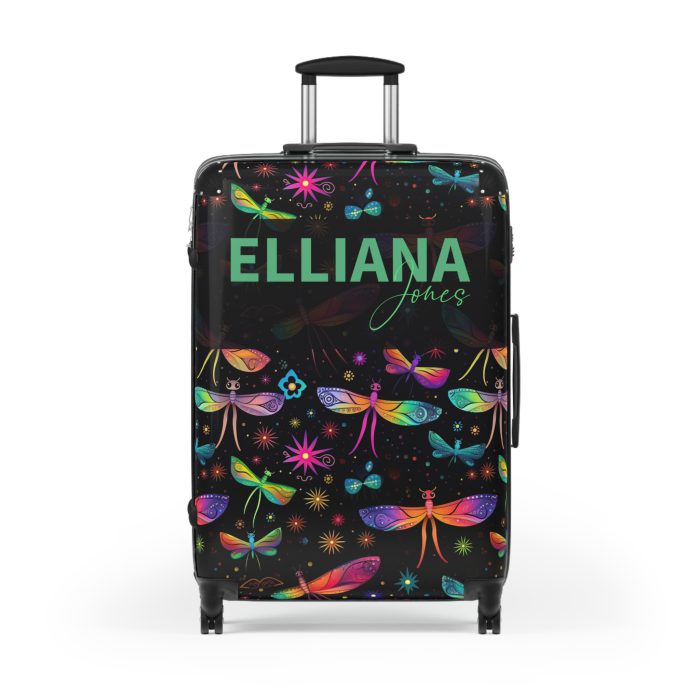 Dragonfly Custom Suitcase - A personalized travel essential adorned with delicate dragonfly motifs, seamlessly blending style and functionality.