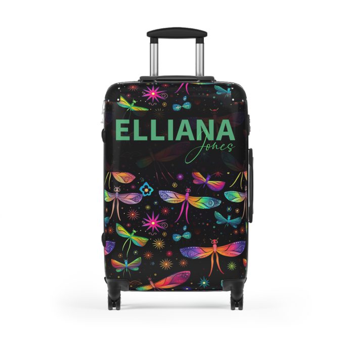 Dragonfly Custom Suitcase - A personalized travel essential adorned with delicate dragonfly motifs, seamlessly blending style and functionality.