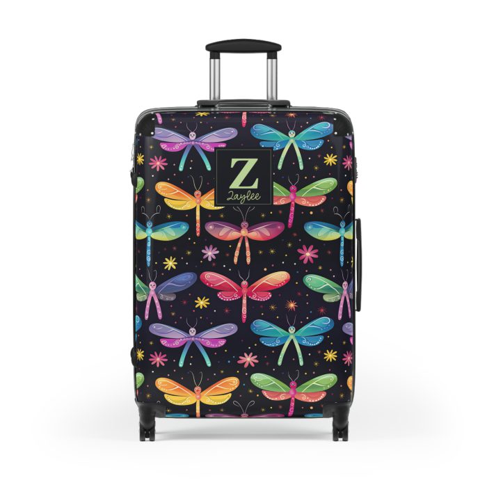 Dragonfly Custom Suitcase - A personalized travel essential adorned with delicate dragonfly motifs, seamlessly blending style and functionality.