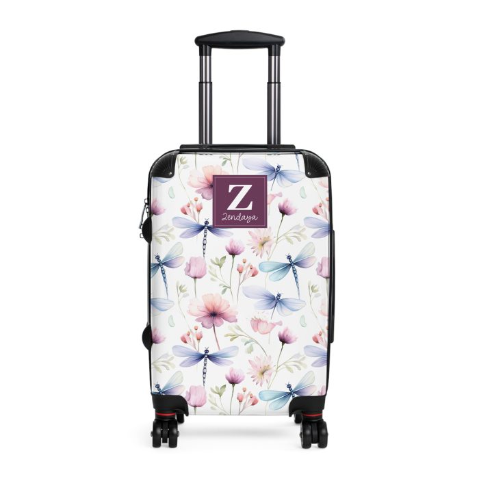 Floral Dragonfly Custom Suitcase - A stunning travel companion adorned with delicate dragonflies and vibrant florals, blending elegance and practicality.