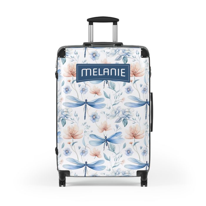 Floral Dragonfly Custom Suitcase - A stunning travel companion adorned with delicate dragonflies and vibrant florals, blending elegance and practicality.