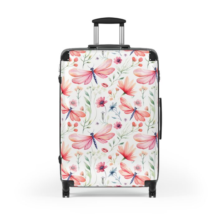 Floral Dragonfly Suitcase - A travel companion showcasing exquisite dragonfly and floral motifs, seamlessly blending elegance and functionality.