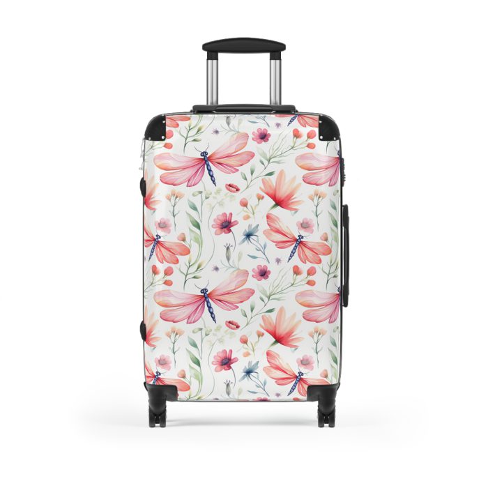 Floral Dragonfly Suitcase - A travel companion showcasing exquisite dragonfly and floral motifs, seamlessly blending elegance and functionality.