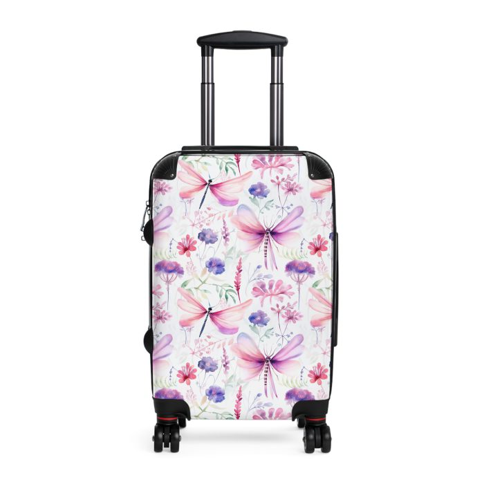 Floral Dragonfly Suitcase - A travel companion showcasing exquisite dragonfly and floral motifs, seamlessly blending elegance and functionality.