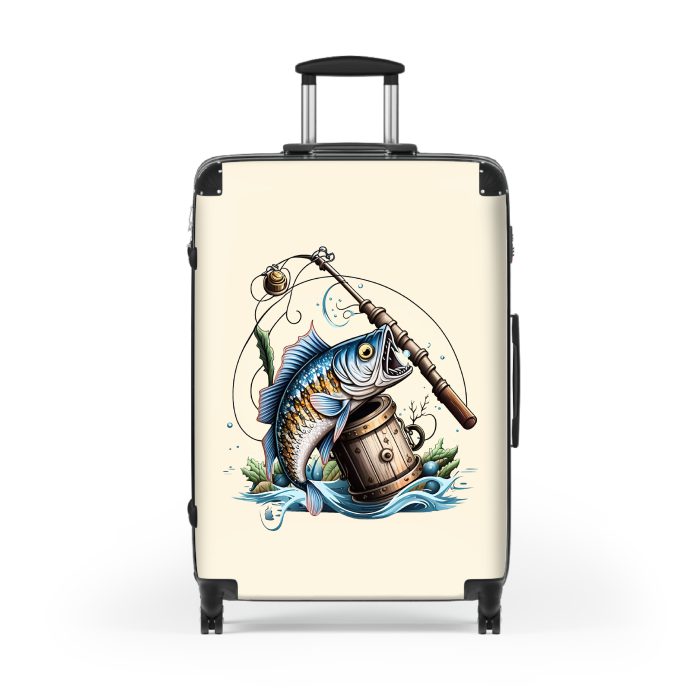 Fishing suitcase, a durable and stylish travel companion. Crafted with fishing designs, it's perfect for anglers seeking oceanic excitement on their journeys.